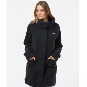 Columbia Women's Panorama Long Jacket Snap Button Fleece Warm Sz Large Pre Owned